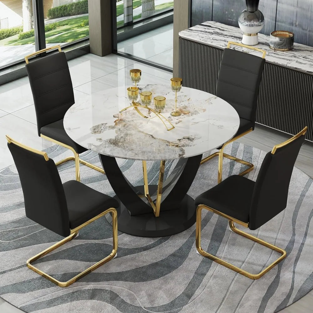 marble tabletop 4 cushioned chairs, modern kitchen table