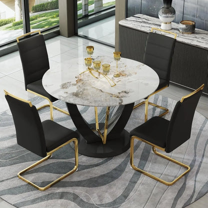 marble tabletop 4 cushioned chairs, modern kitchen table