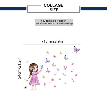 Flower little girl color butterfly wall sticker background