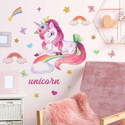 Smiling Unicorn Wall Stickers Background Wall Decor