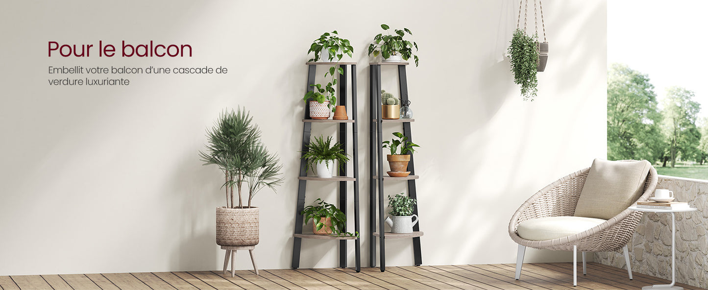 VASAGLE Corner Shelf Unit, 4-Tier Corner Shelf, Ladder Shelf for Living Room, Bookshelf or Plant Stand, Industrial Accent